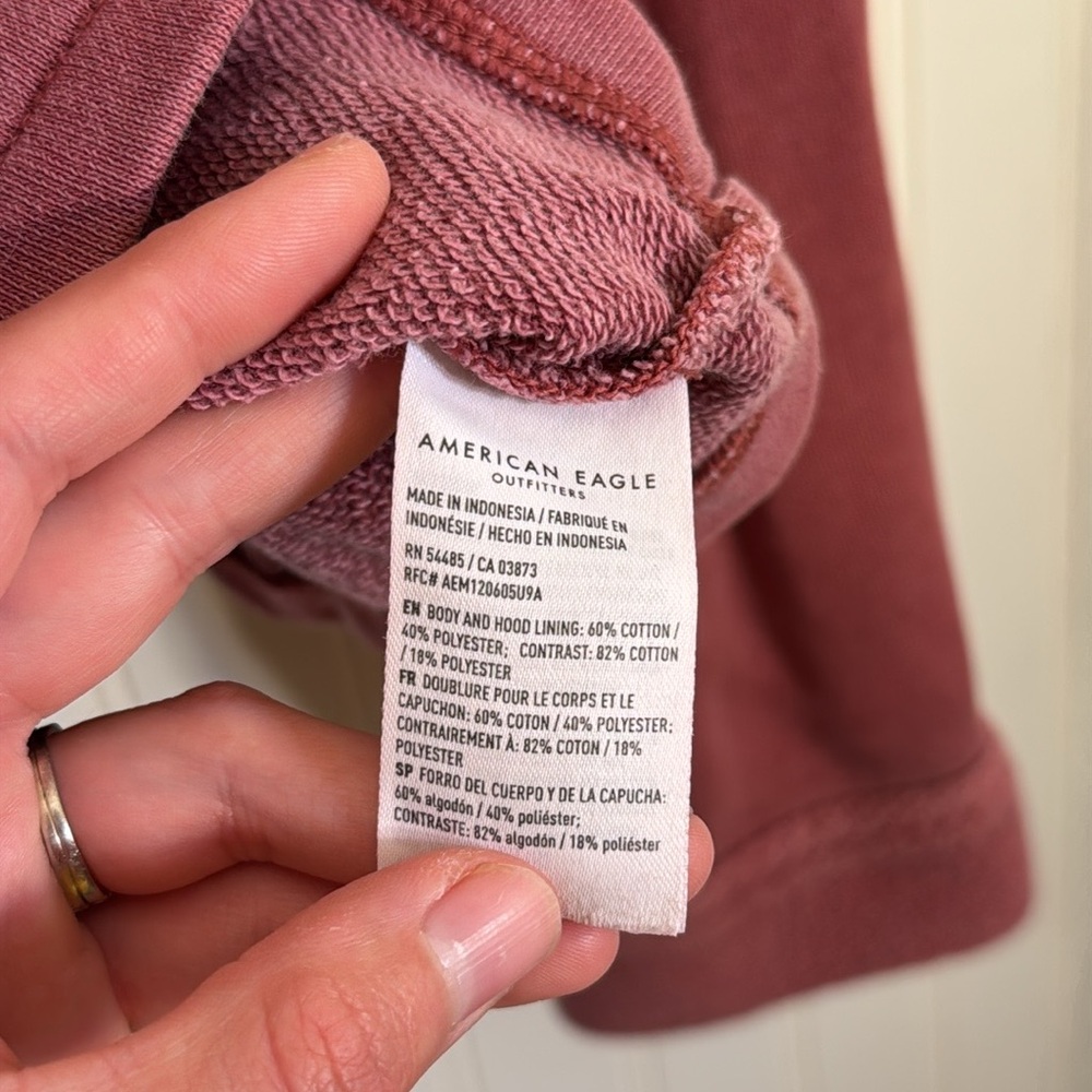 American Eagle Cropped Oversized Button-Up Hoodie Faded Pink/Red Size Large - Picture 7 of 11